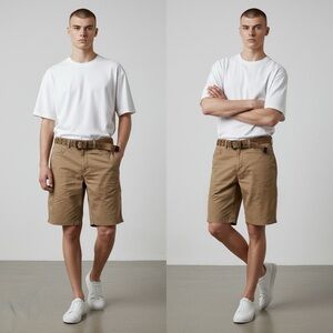 Men's Tan Cargo Shorts - Classic Utility Style with belt
